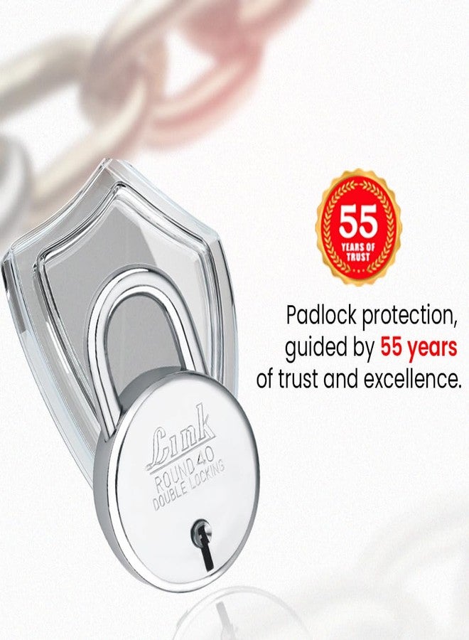 Link New Round 40 MM Silver Steel Lock with 3 Keys | Lock and Keys | Door Lock | Padlock for Home, Office, Shop (Pack of 3) - Image 3